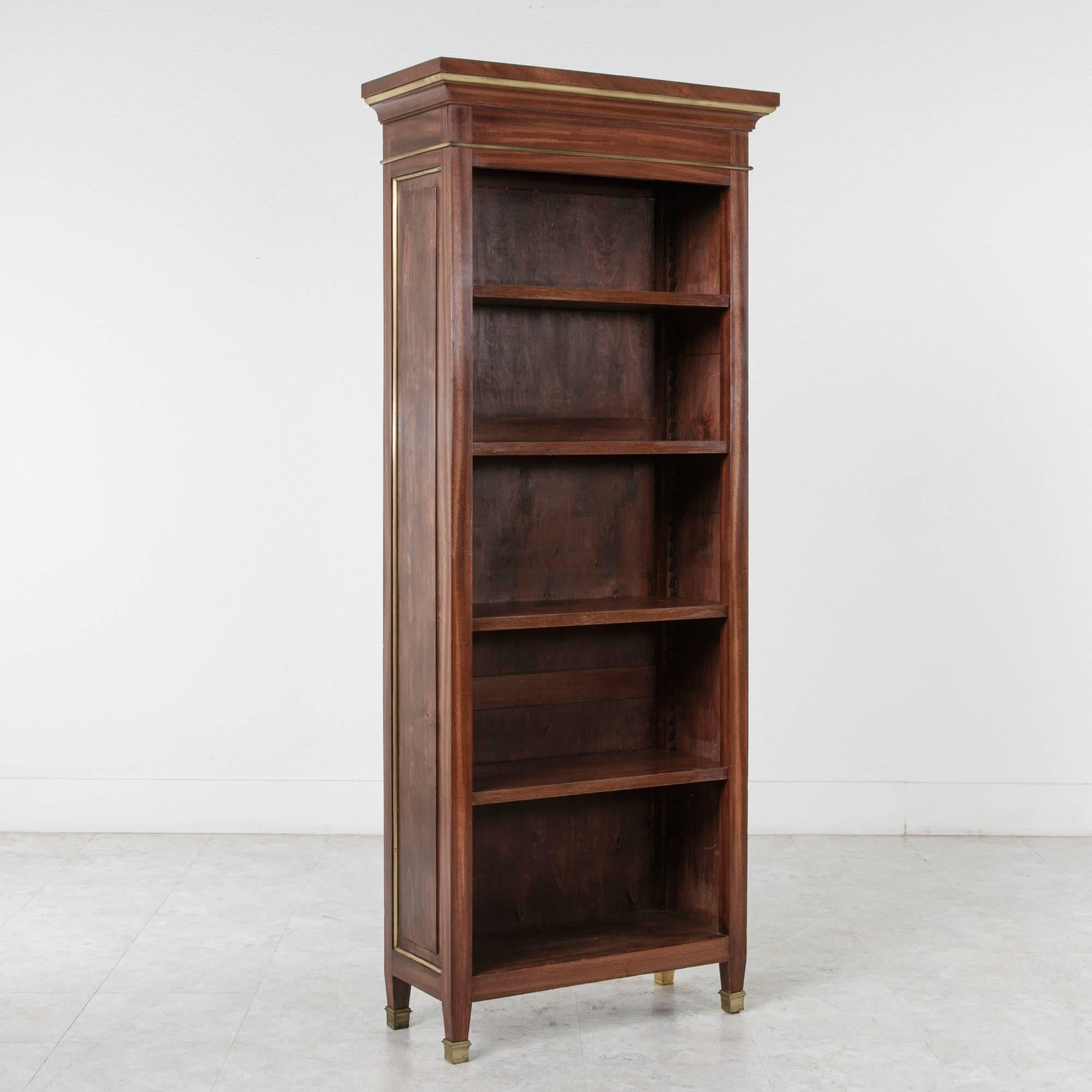 French Pair Mid-Century Louis XVI Style Mahogany Bookcases Bibliotheques Bronze Details