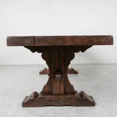 Hand Pegged French Oak Trestle Farm Table in Monastery Style 18th Century Wood