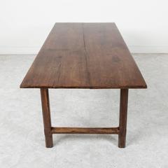 Antique French Farm Table of Solid Applewood with Single Drawer