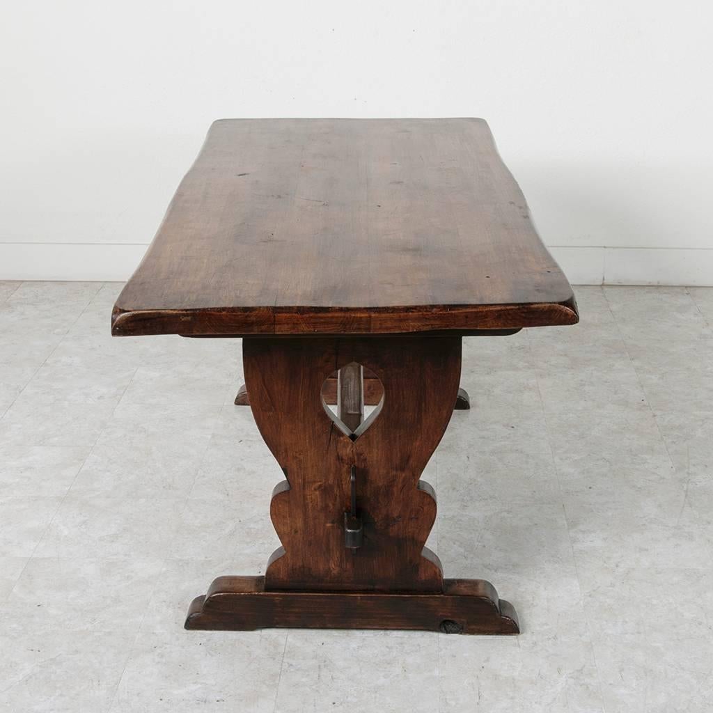 Small-Scale French Monastery Dining Table of Solid Beechwood with Trestle Base In Excellent Condition In Fayetteville, AR