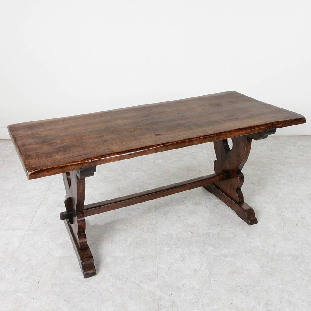 20th Century Small-Scale French Monastery Dining Table of Solid Beechwood with Trestle Base