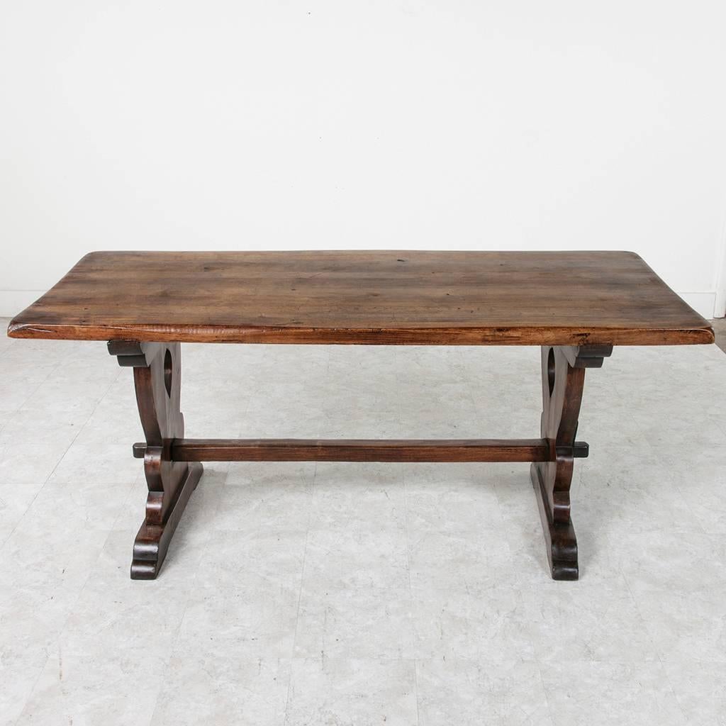 Small-Scale French Monastery Dining Table of Solid Beechwood with Trestle Base 1
