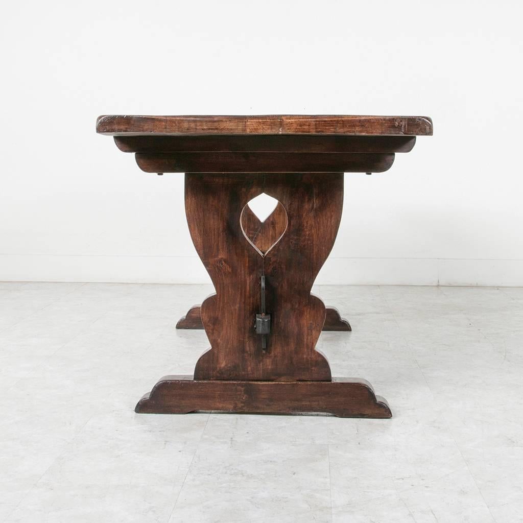 Small-Scale French Monastery Dining Table of Solid Beechwood with Trestle Base 3
