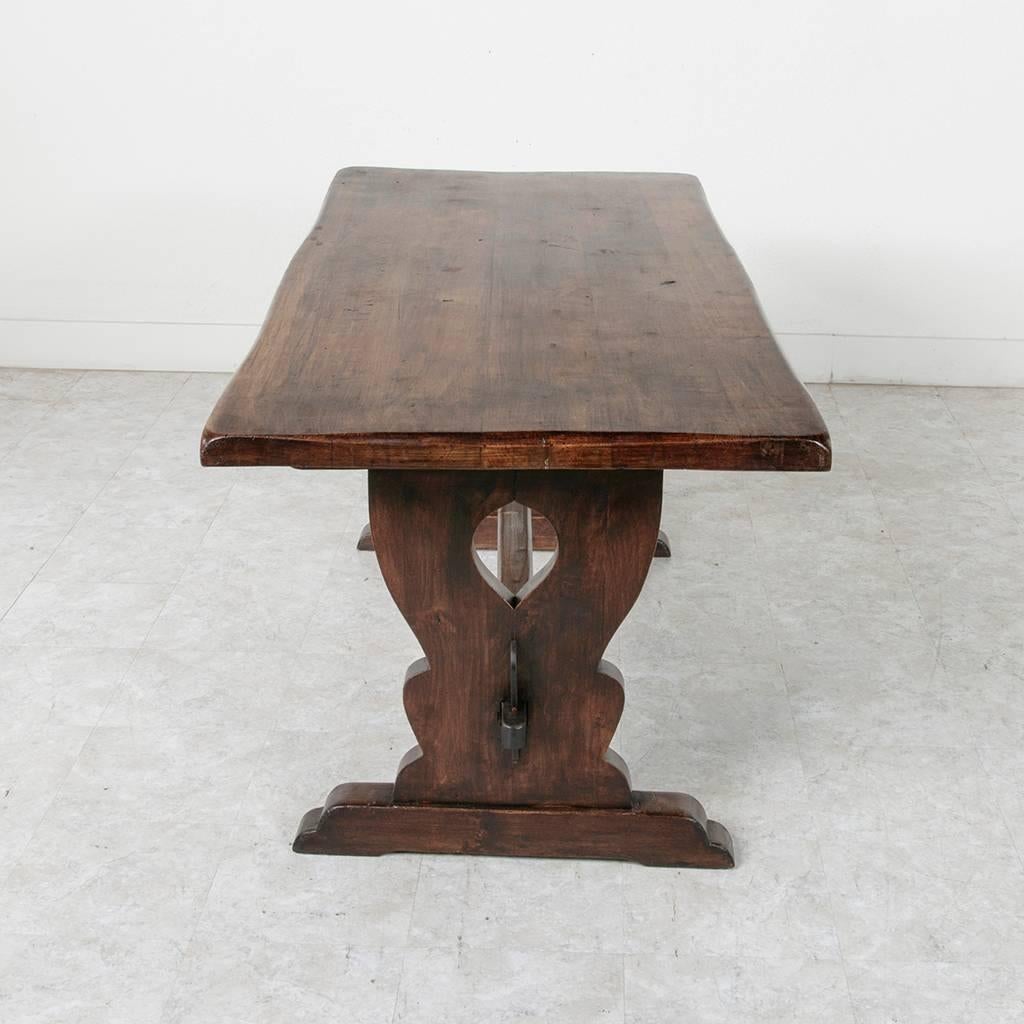 Small-Scale French Monastery Dining Table of Solid Beechwood with Trestle Base 4