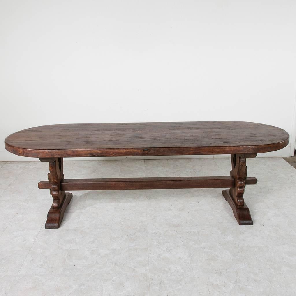Grand Antique French Handmade Solid Oak Oval Monastery Farm Dining Table 1