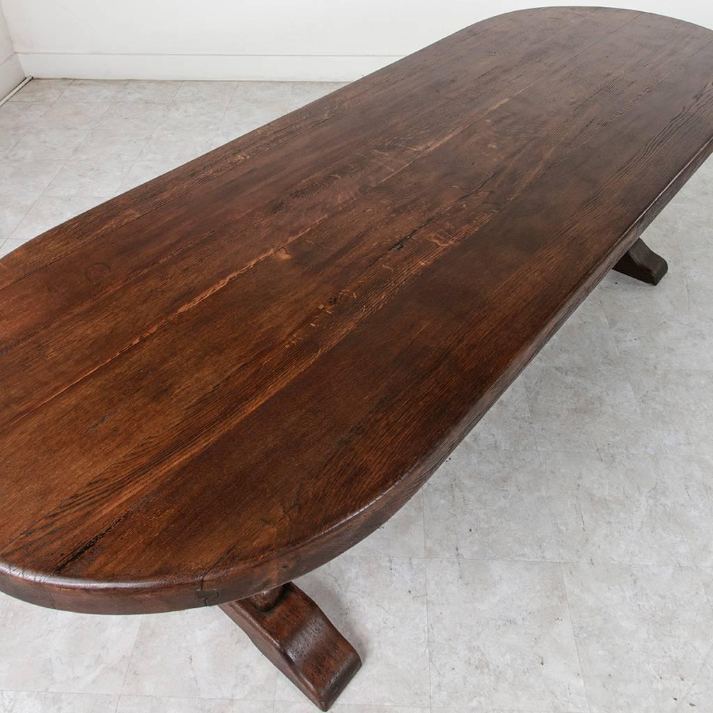 Grand Antique French Handmade Solid Oak Oval Monastery Farm Dining Table 2
