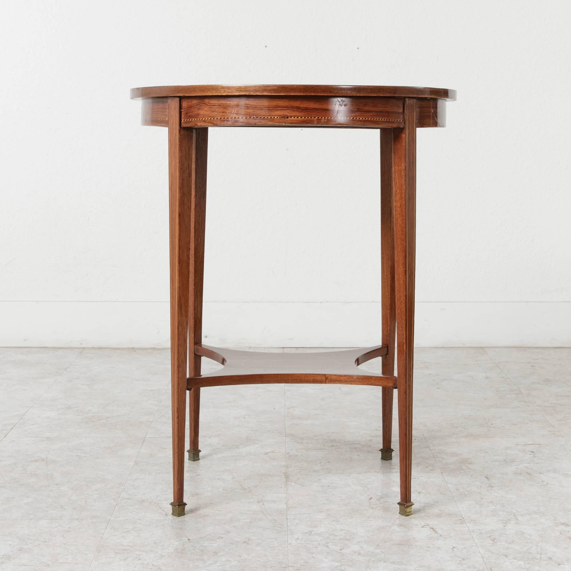 20th Century French Art Deco Period Louis XVI Style Rosewood Marquetry Gueridon Side Table