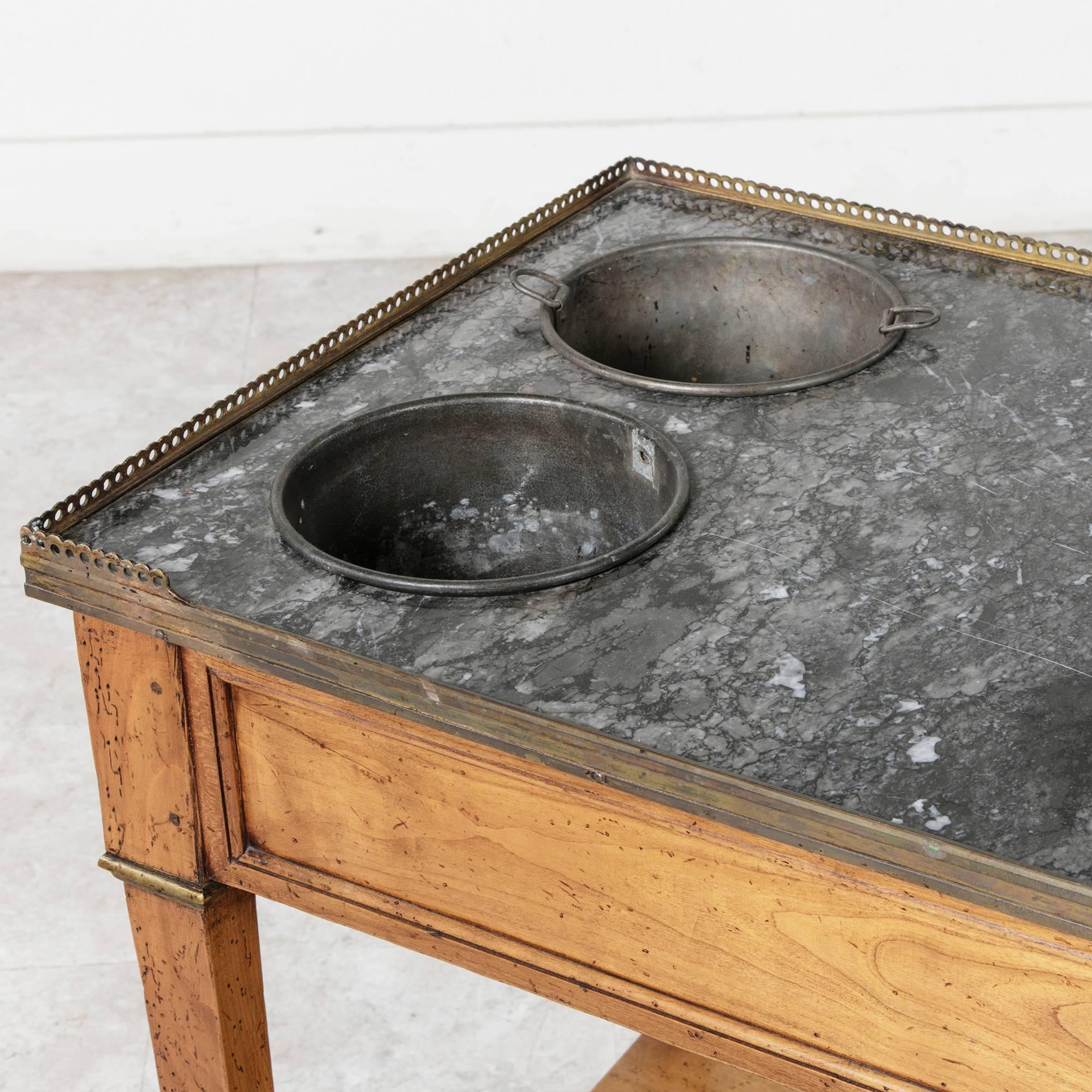 Bronze French Rafraichissoir Louis XVI Walnut Champagne Serving Side Table, circa 1880