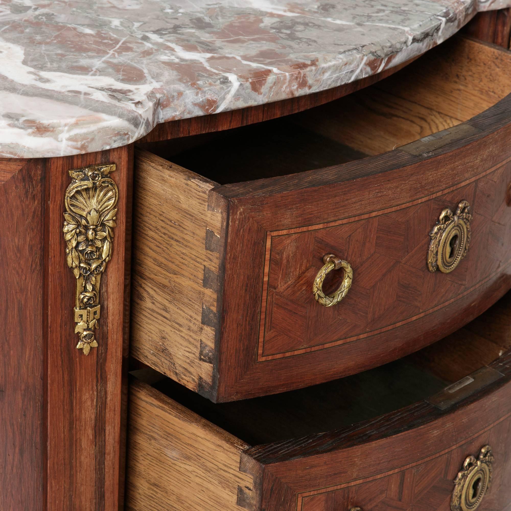 Fine Transitional Louis XV Louis XVI Marquetry Kidney Commode Chest Nightstand 2