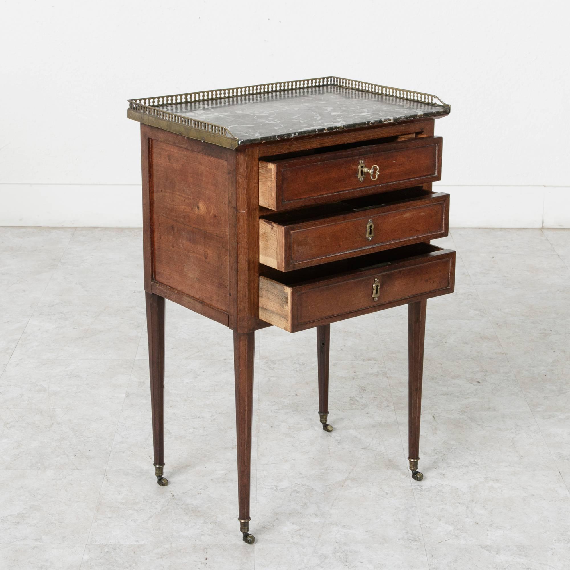 18th C Small-Scale Louis XVI Period Chest or Side Table Bronze Gallery, Marble T In Good Condition In Fayetteville, AR