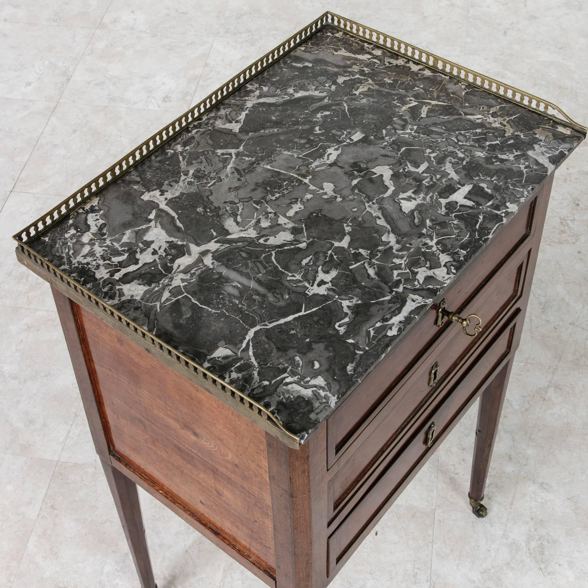 French 18th C Small-Scale Louis XVI Period Chest or Side Table Bronze Gallery, Marble T