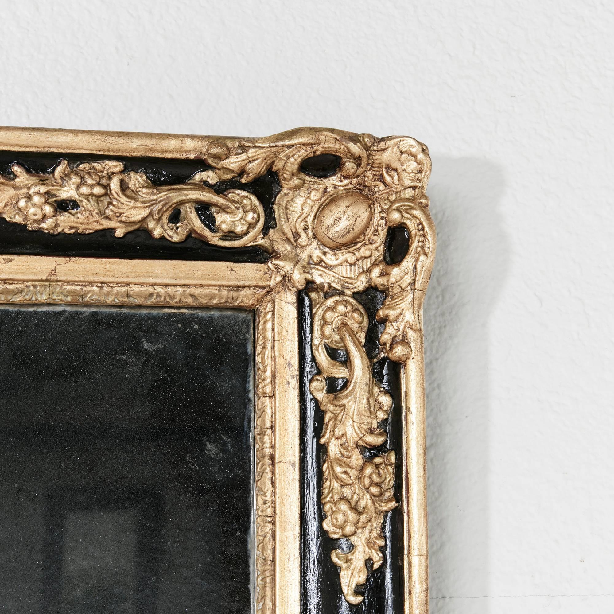 Regency 19th Century French Black and Giltwood Mirror with Original Mercury Glass