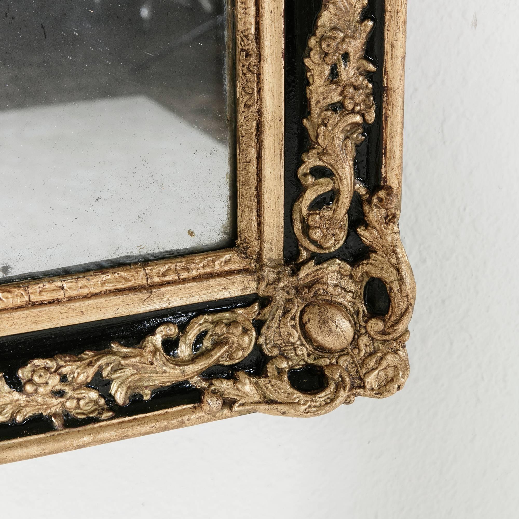 19th Century French Black and Giltwood Mirror with Original Mercury Glass In Excellent Condition In Fayetteville, AR