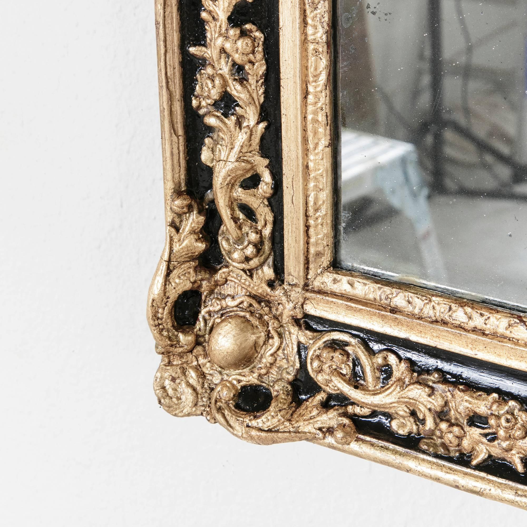Mid-19th Century 19th Century French Black and Giltwood Mirror with Original Mercury Glass