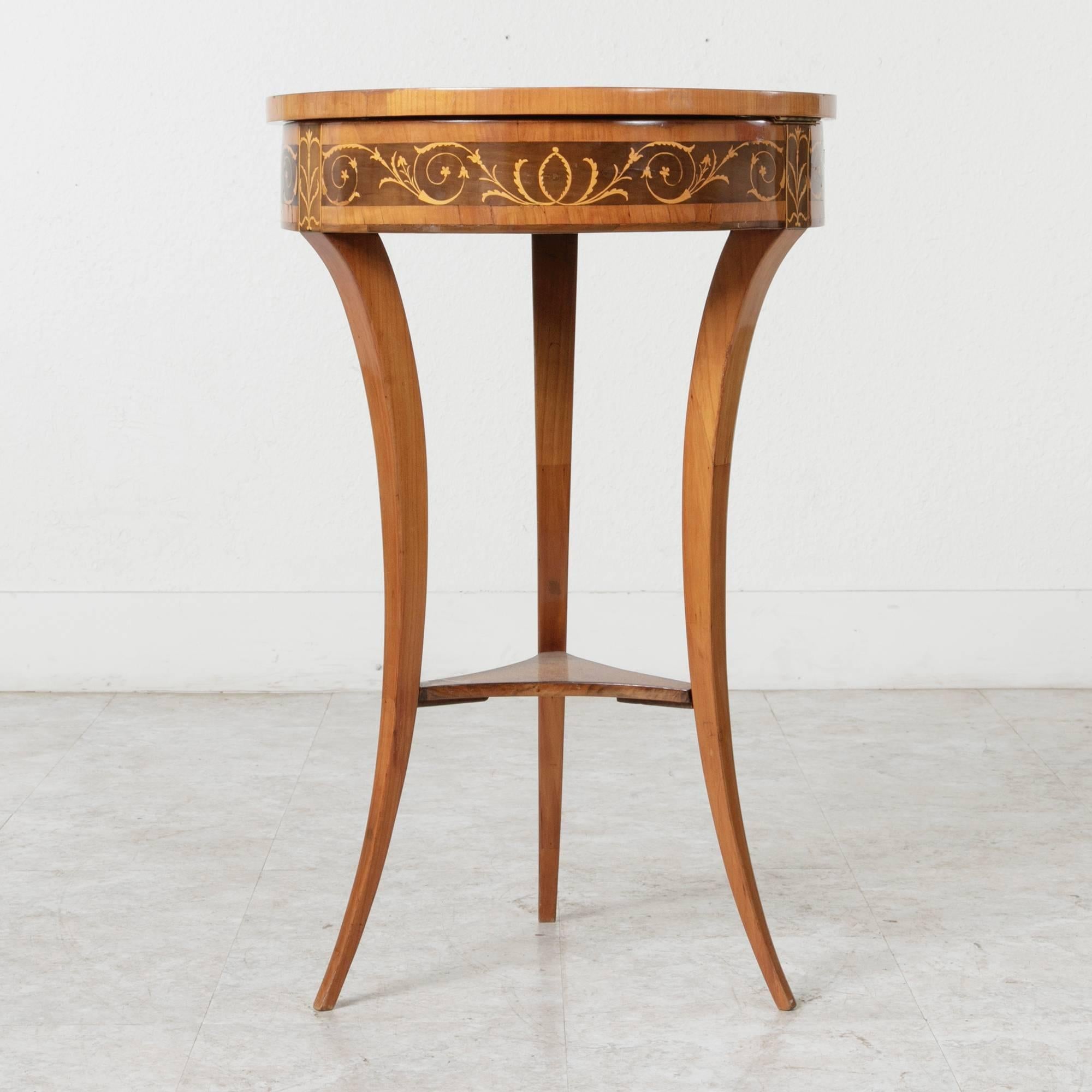 19th Century Biedermeier Marquetry Vanity Table Jewelry Table Side Table In Good Condition In Fayetteville, AR
