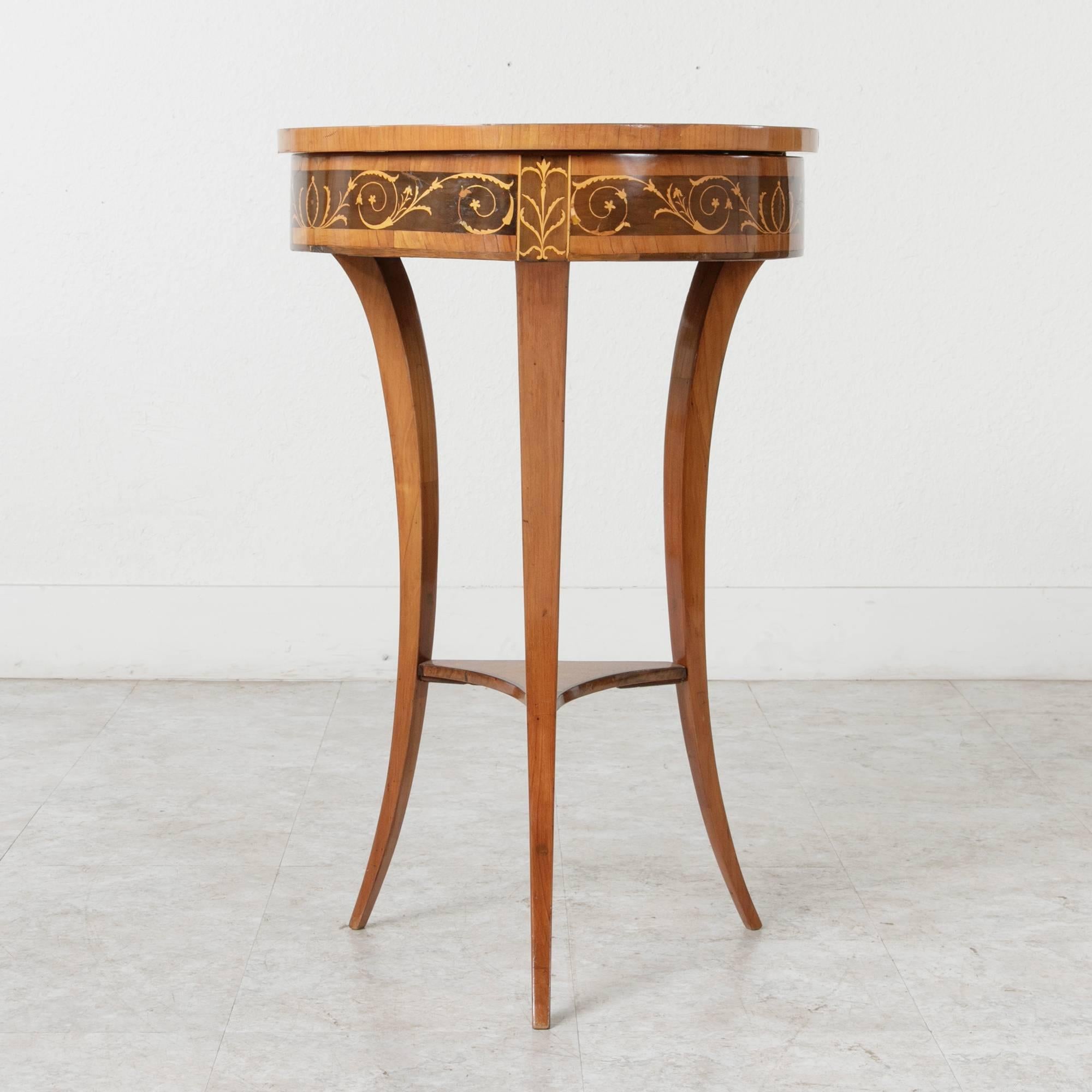 Mid-19th Century 19th Century Biedermeier Marquetry Vanity Table Jewelry Table Side Table