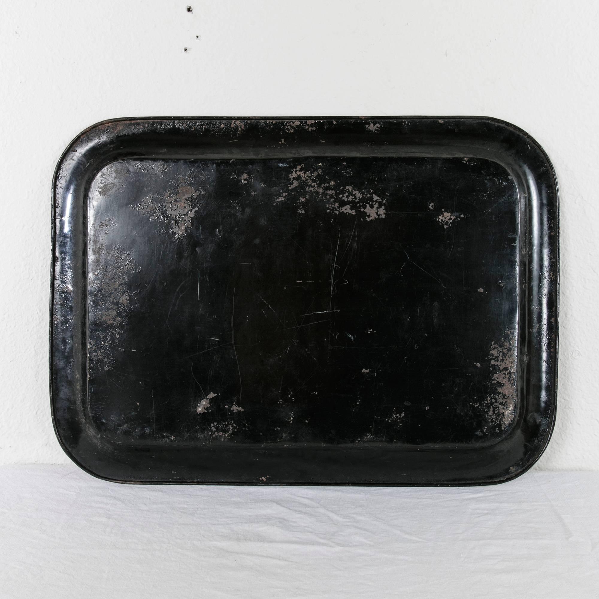 Mid-19th Century Large 19th Century Napoleon III Period Painted Black and Gold Tole Tray