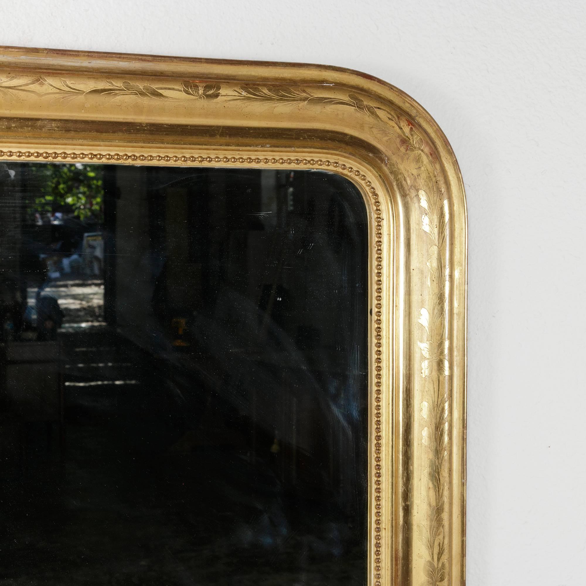 19th Century Louis Philippe Giltwood Mirror with Original Mercury Glass, Antique 1