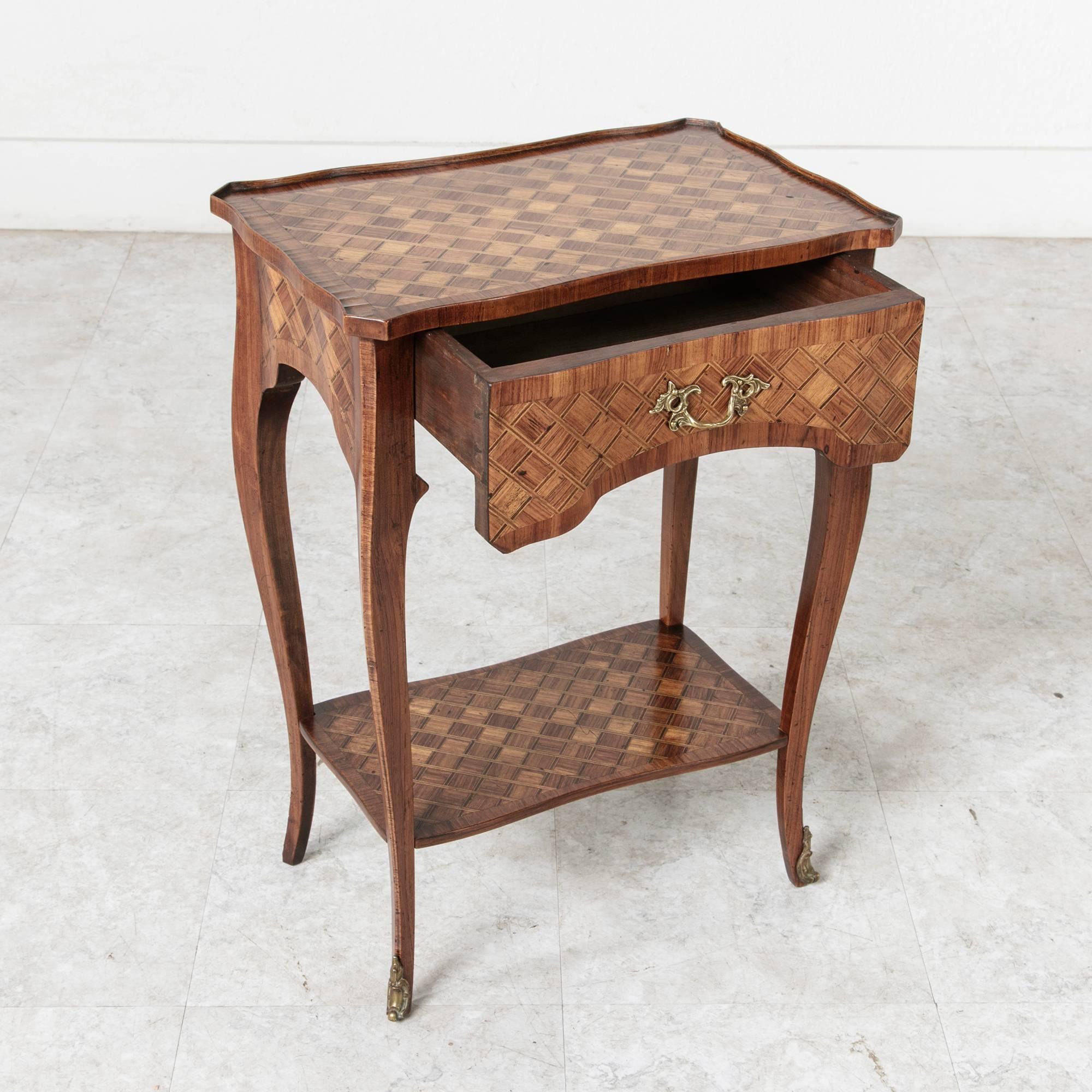 Mid-19th Century 19th Century French Louis XV Style Walnut Marquetry Side Table or Nightstand