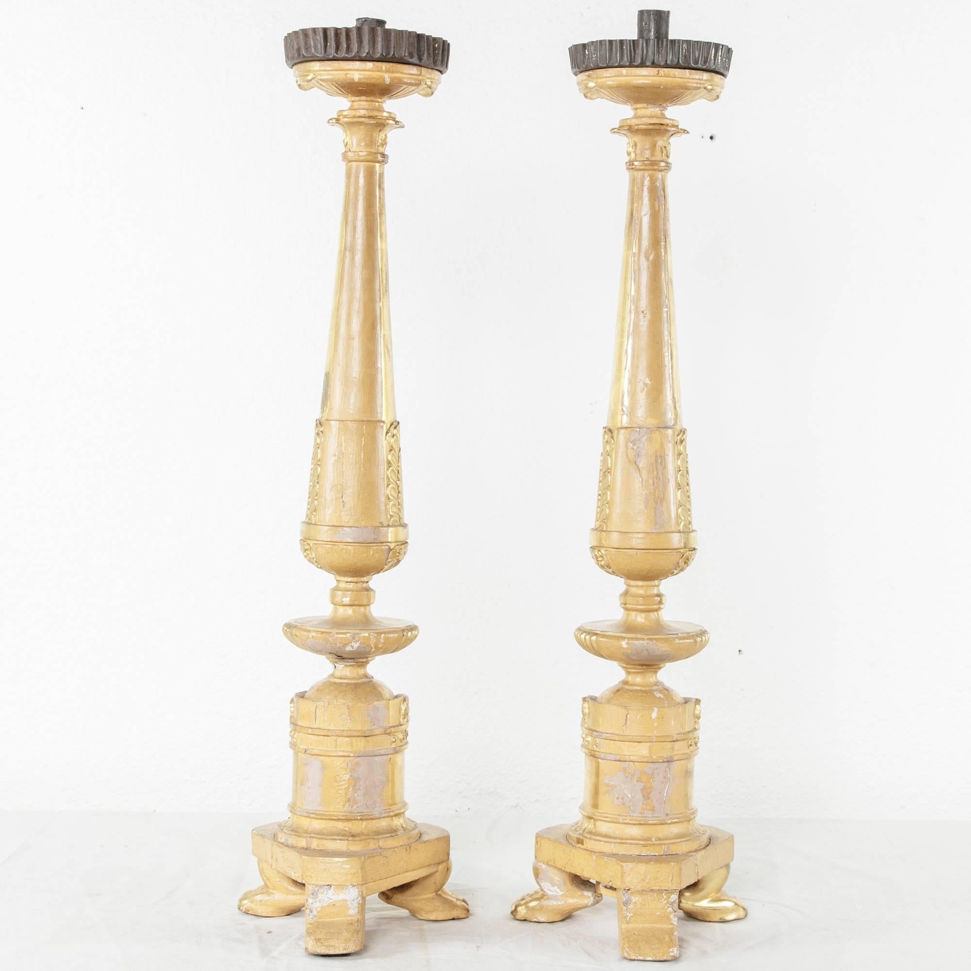 Early 19th Century French Empire Period Giltwood Candlesticks or Prickets For Sale 1