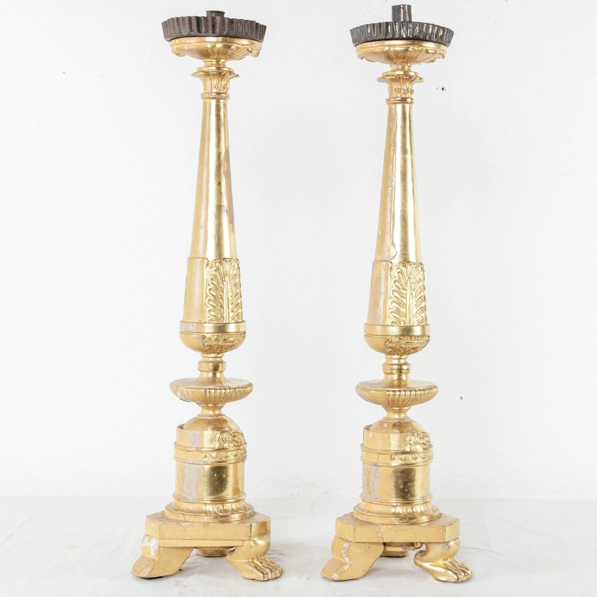 Early 19th Century French Empire Period Giltwood Candlesticks or Prickets For Sale 2