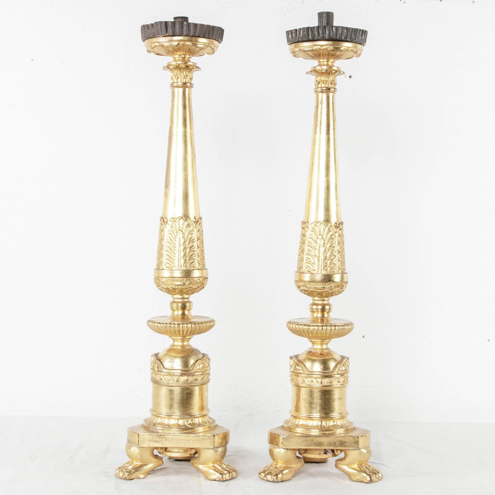 Early 19th Century French Empire Period Giltwood Candlesticks or Prickets For Sale 3