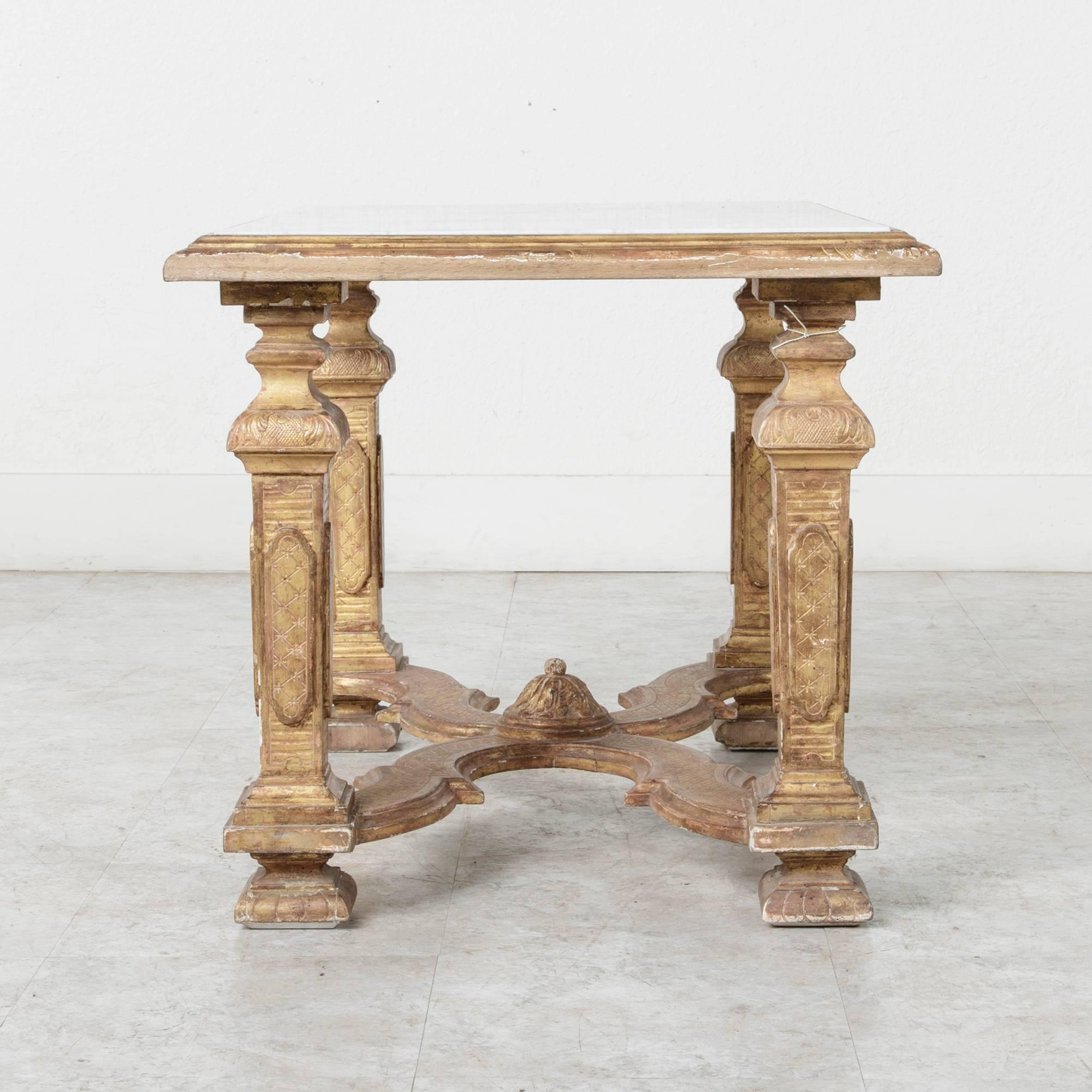 20th Century Mid-Century Italian Louis XIV Style Giltwood and Marble Coffee or Cocktail Table