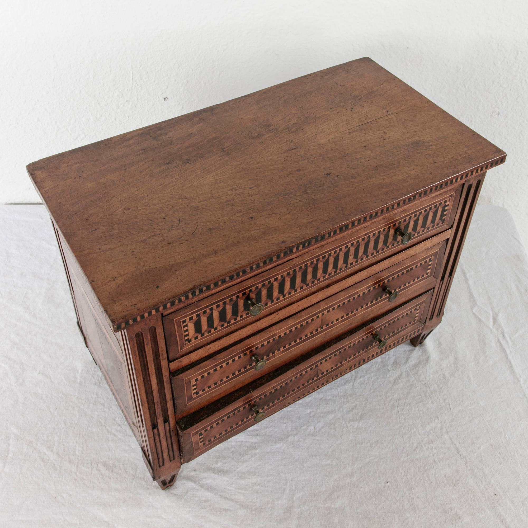 19th Century, Louis XVI Miniature Marquetry Chest Jewelry Box, Meuble de Maitris 2