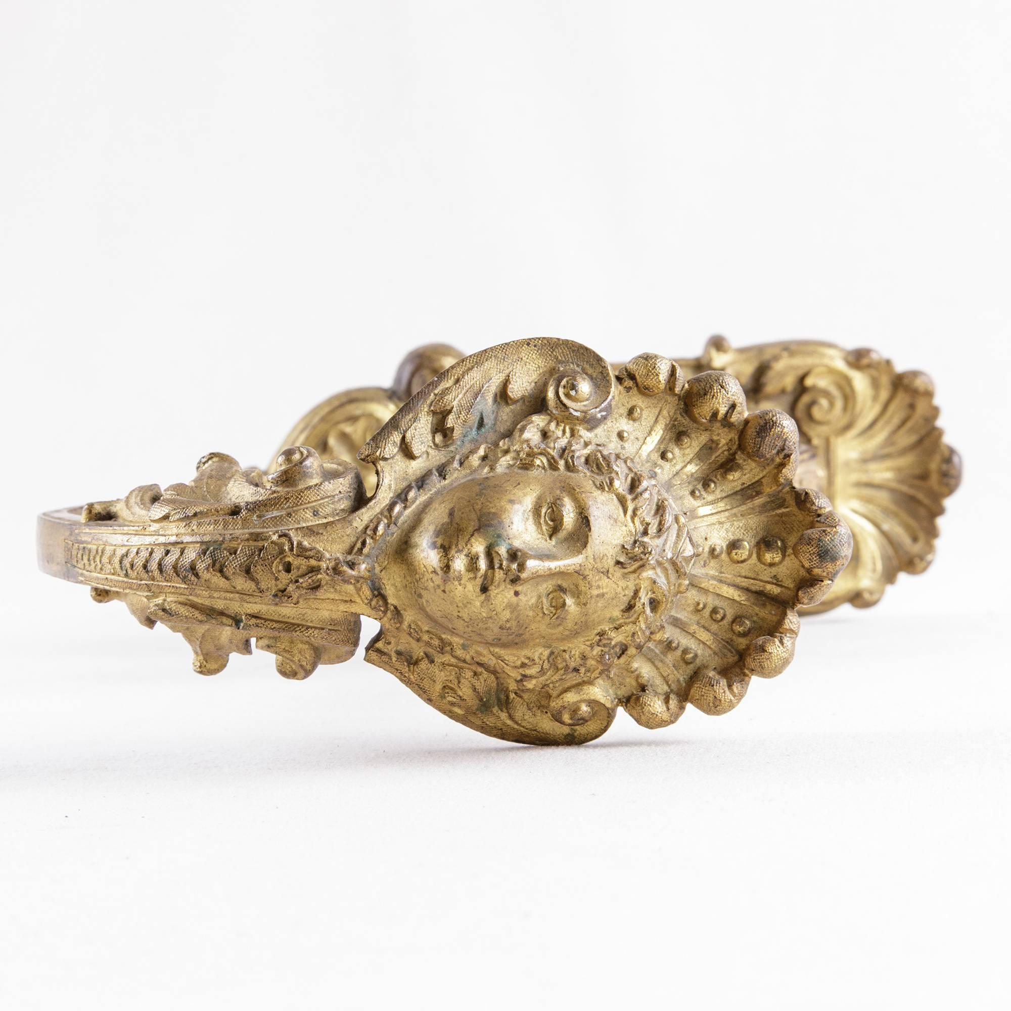 Very Large 19th Century French Regency Style Gilt Bronze Hook Female Face 2