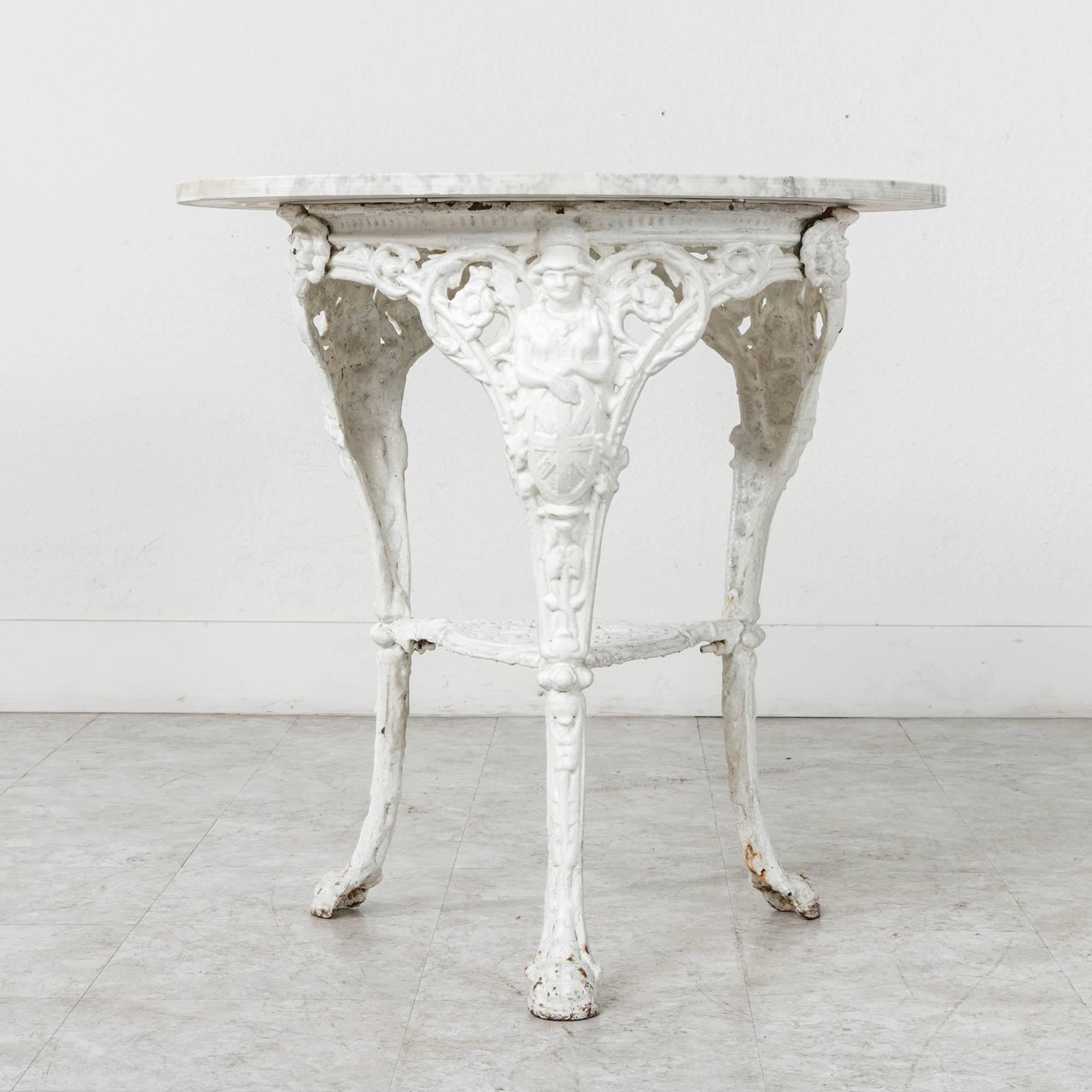 French 19th Century English Iron Pub Table Bistro Table Garden Table with Marble Top