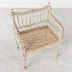 Hand Carved Louis XVI Armchair Side Chair Vanity Bench Banquette with Caned Seat