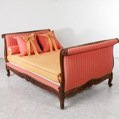 19th Century Hand-Carved Walnut Antique Louis XV Style Bed Daybed Sleigh Bed