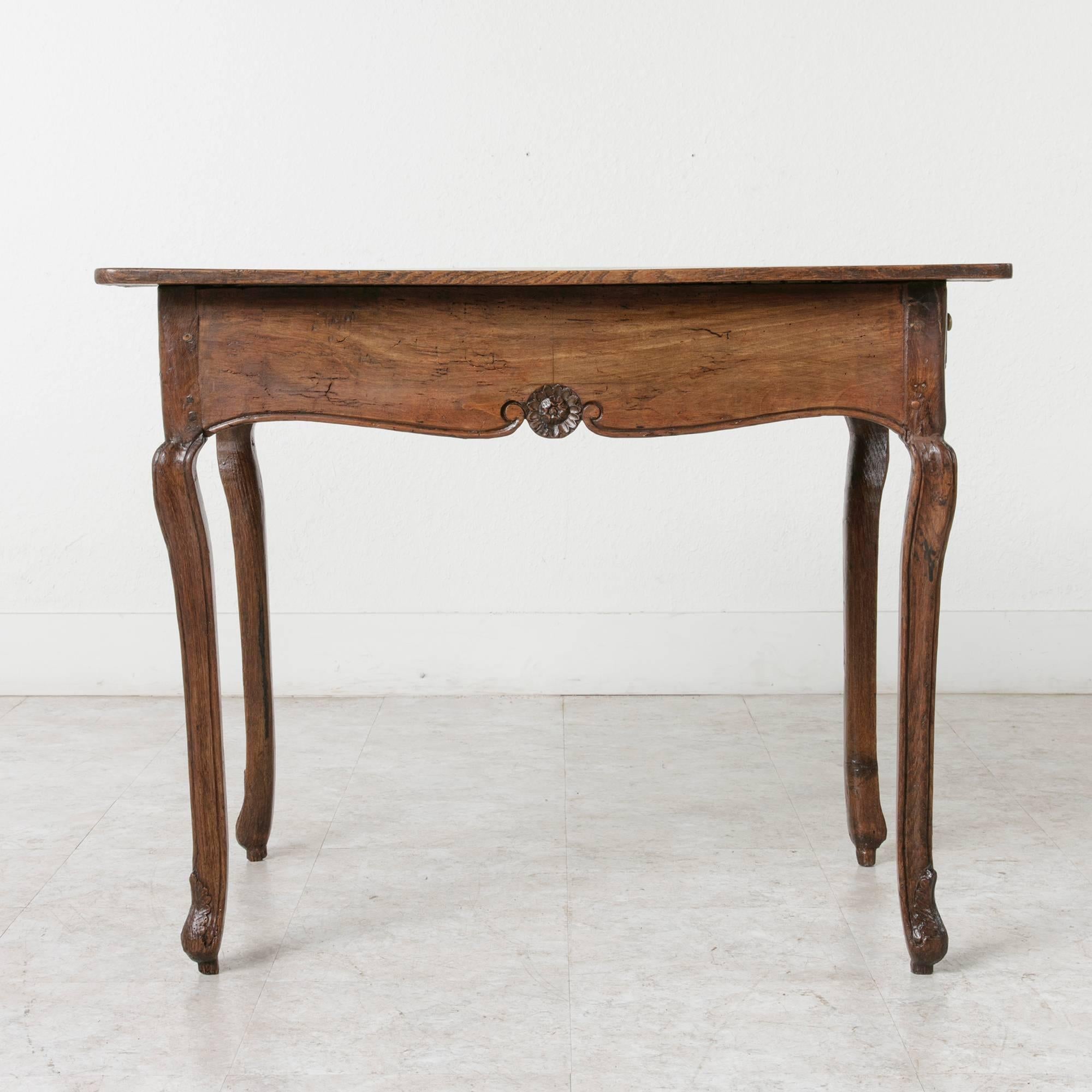 Hand-Carved 18th Century Louis XV Period Oak Side Table with Drawer