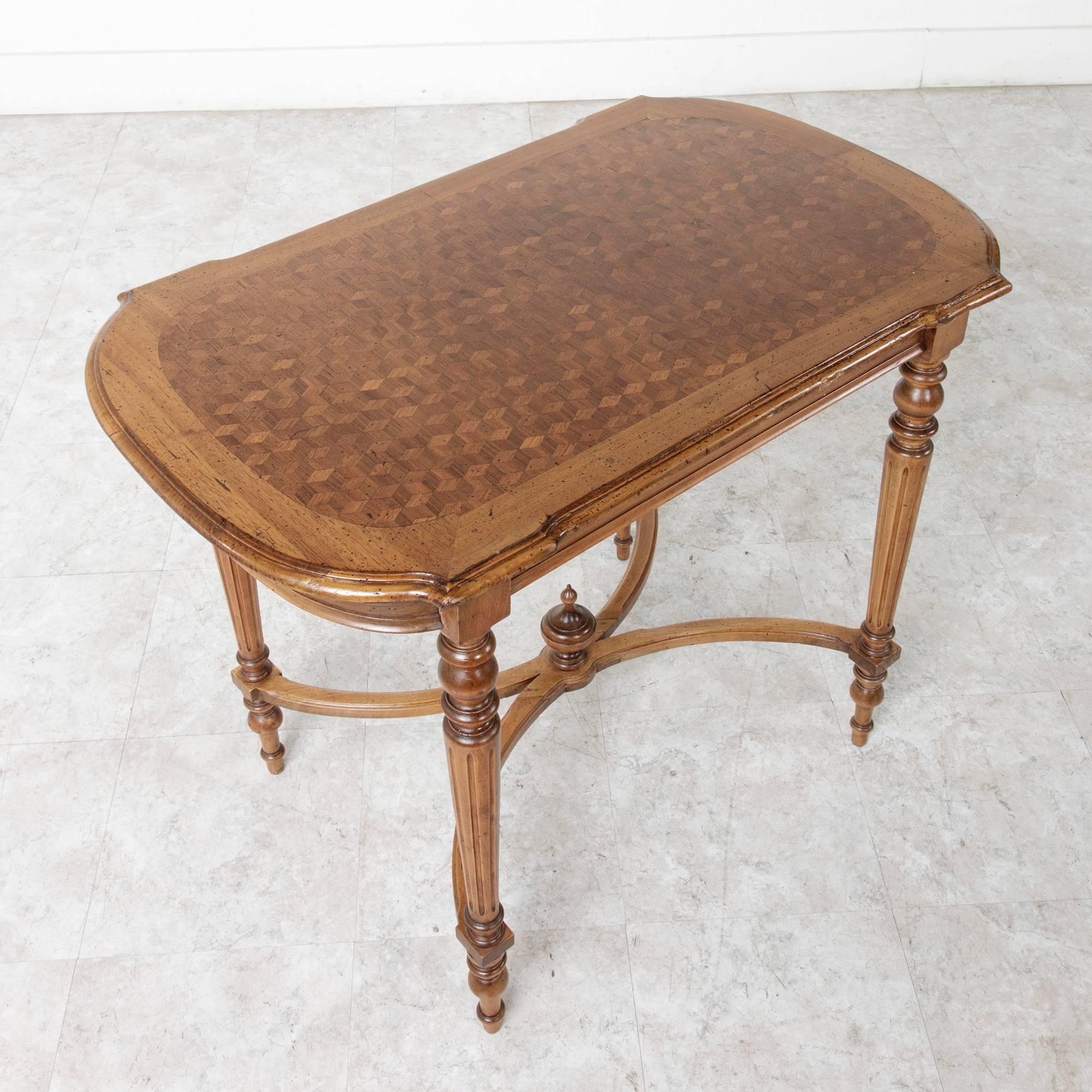 French 19th Century Louis XVI Style Blond Mahogany Geometric Marquetry Side Table, Desk