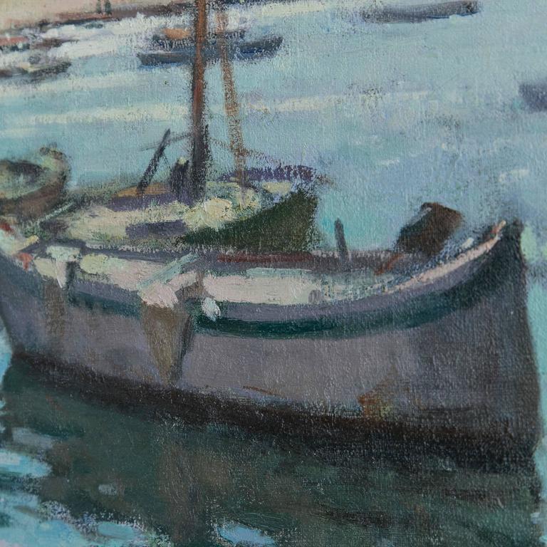 20th Century French Impressionist Oil Painting of Boats in ...