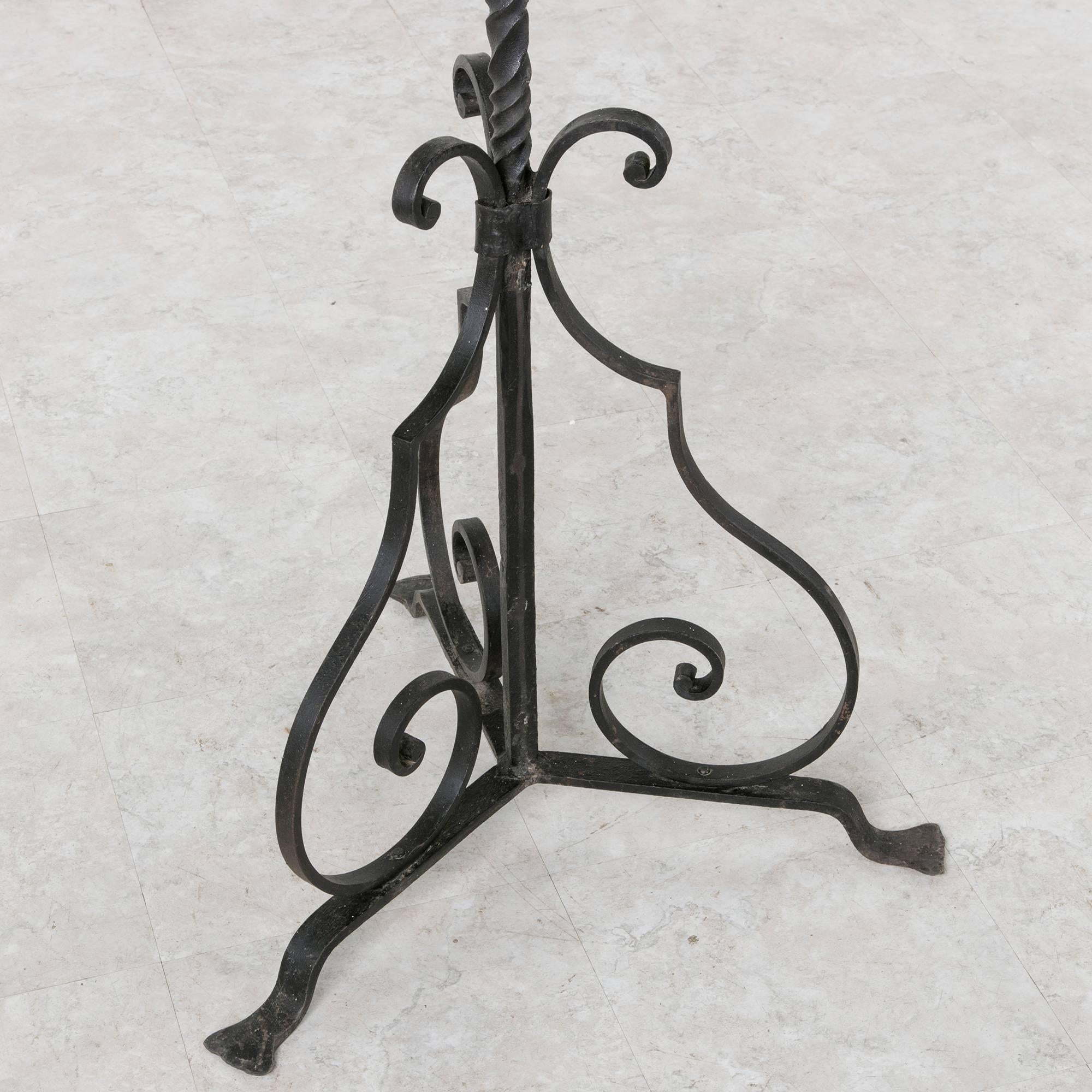 20th Century Large Hand Forged Iron Torchere with Fleur De Lys for Four Candles In Good Condition In Fayetteville, AR