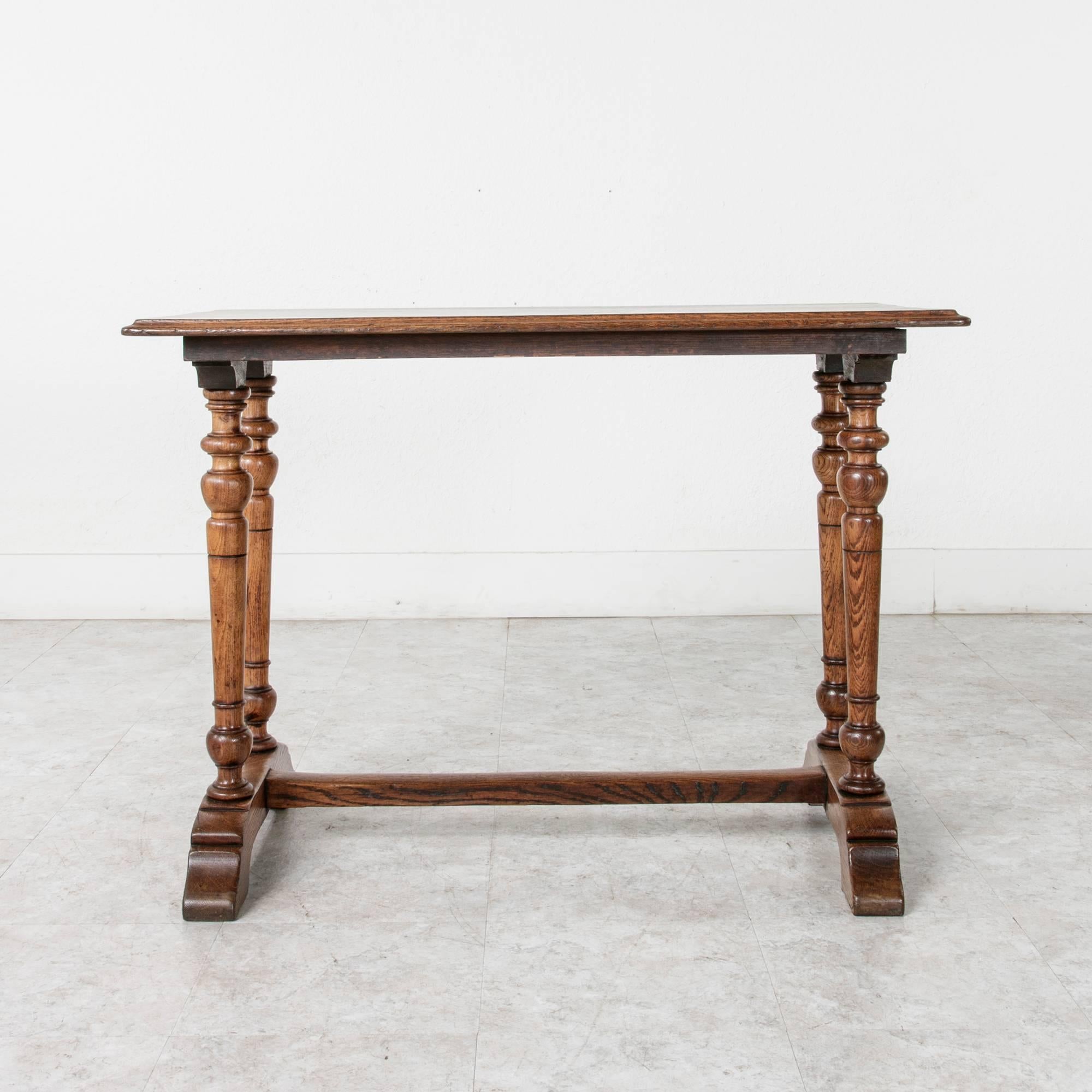 Mid-20th Century 20th Century French Oak Bistro Pub Table Desk with Double Columns and Trestle