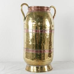 20th Century French Hand-Hammered Copper and Brass Umbrella Stand or Jardiniere