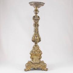 French 19th Century Louis XV Bronze Repousse Pricket, Candlestick, Pic-Cierge