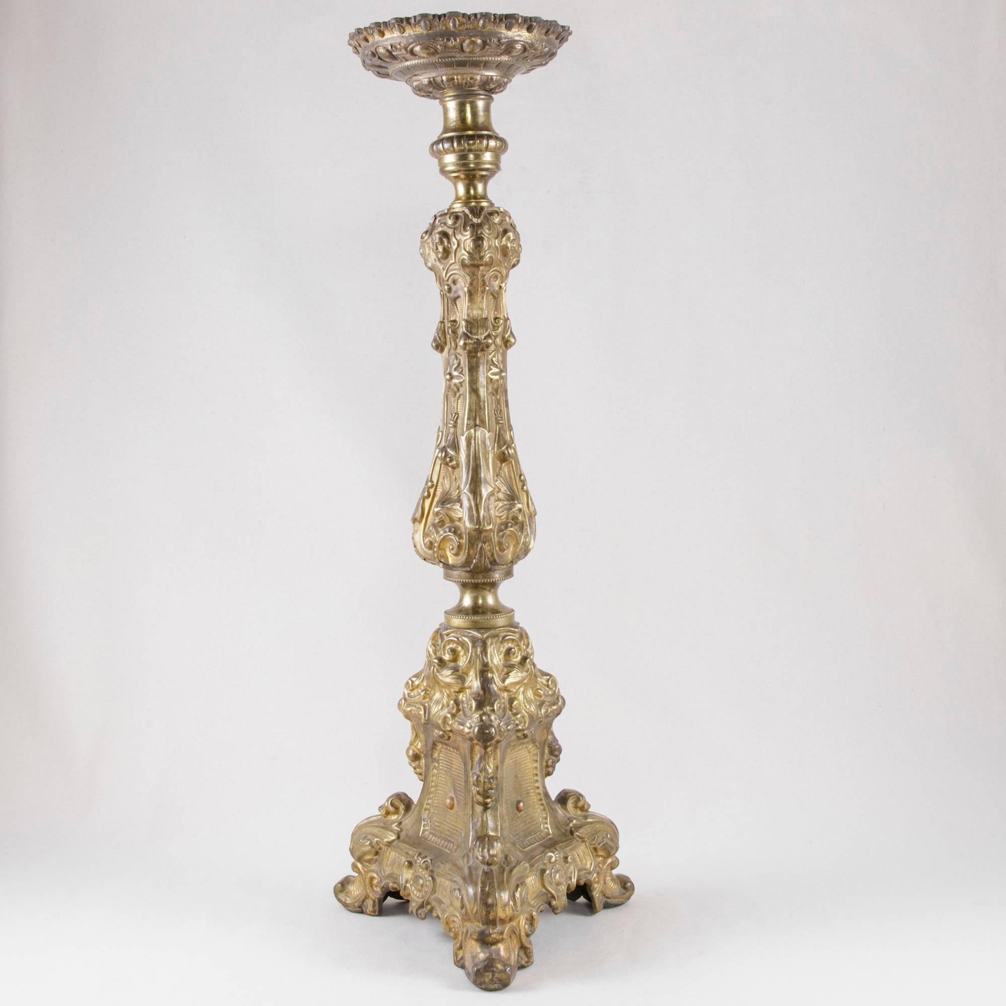French 19th Century Louis XV Bronze Repousse Pricket, Candlestick, Pic-Cierge In Good Condition In Fayetteville, AR