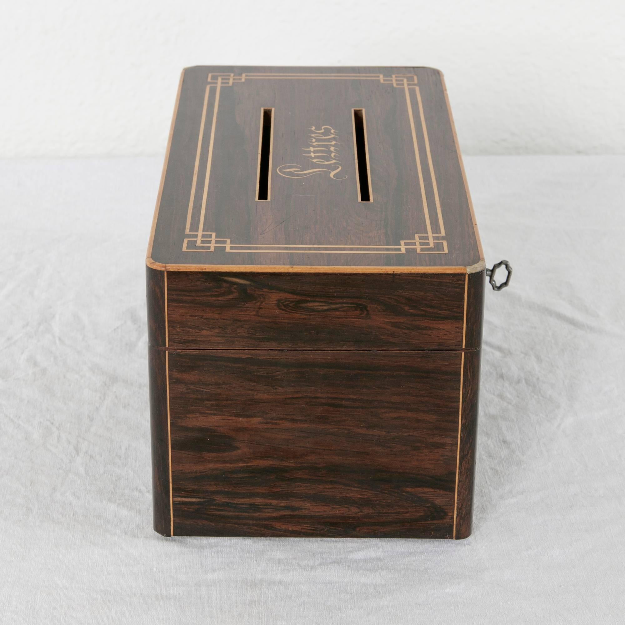 Fruitwood 19th Century Charles X Period Rosewood and Lemonwood Inlay Marquetry Letter Box