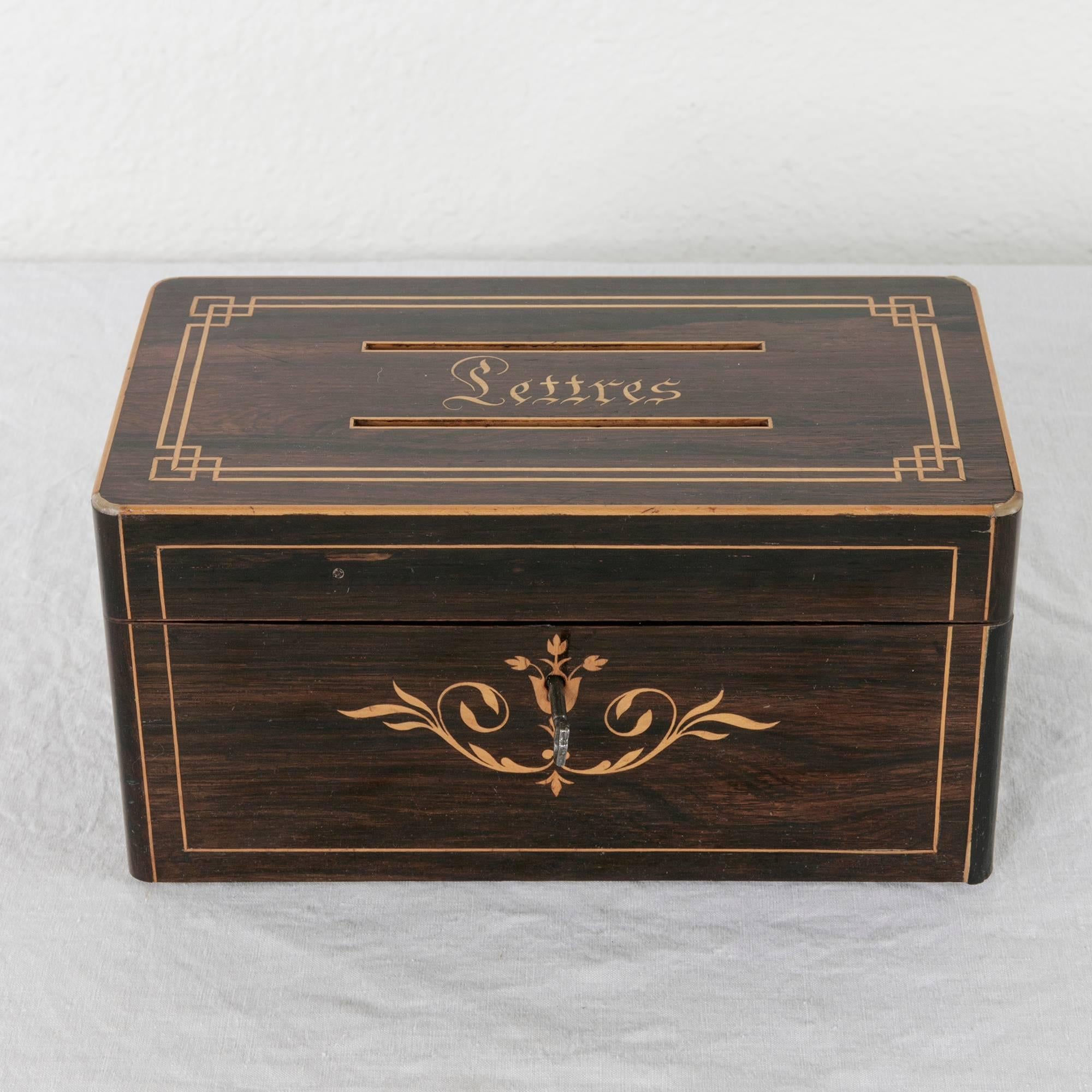French 19th Century Charles X Period Rosewood and Lemonwood Inlay Marquetry Letter Box