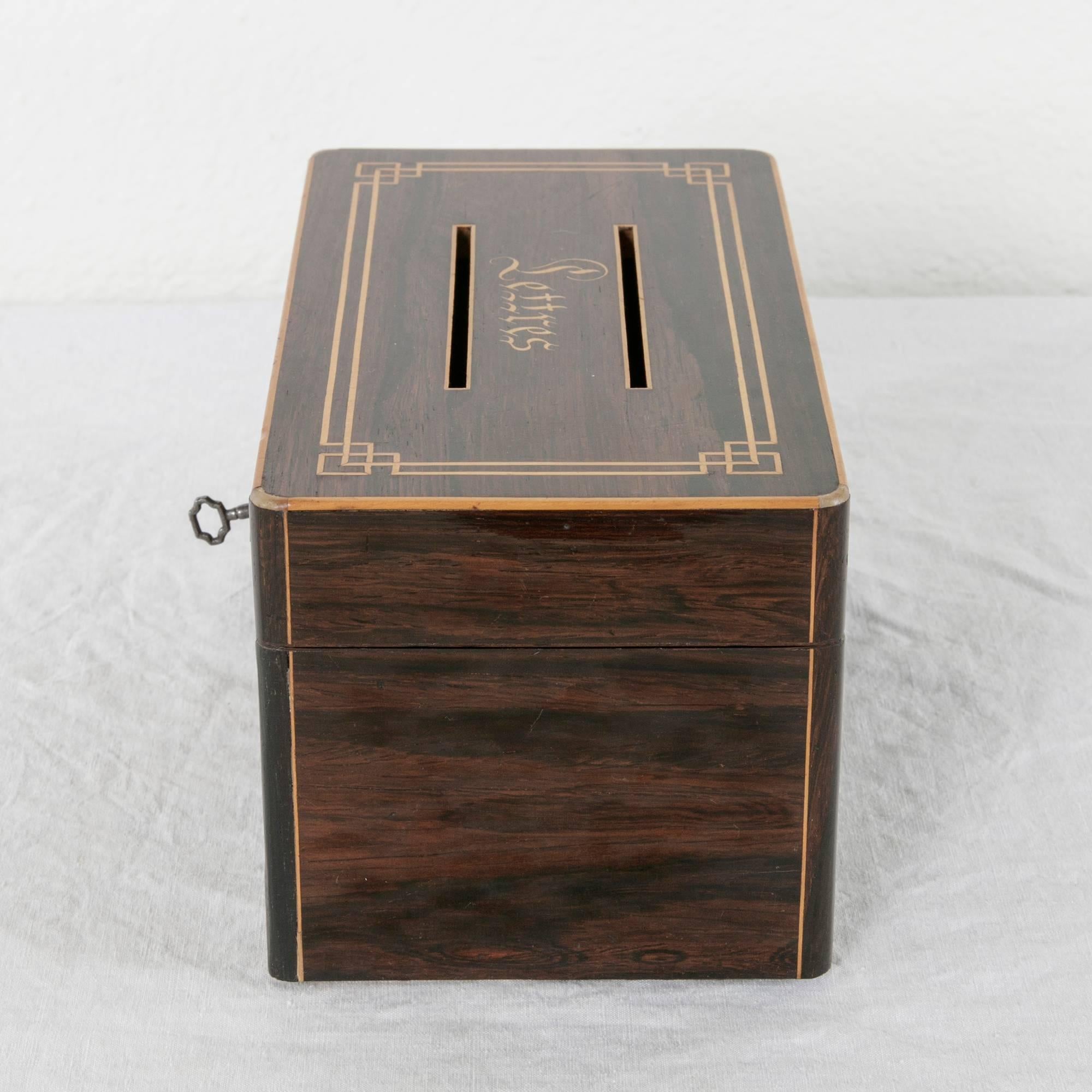 19th Century Charles X Period Rosewood and Lemonwood Inlay Marquetry Letter Box 2