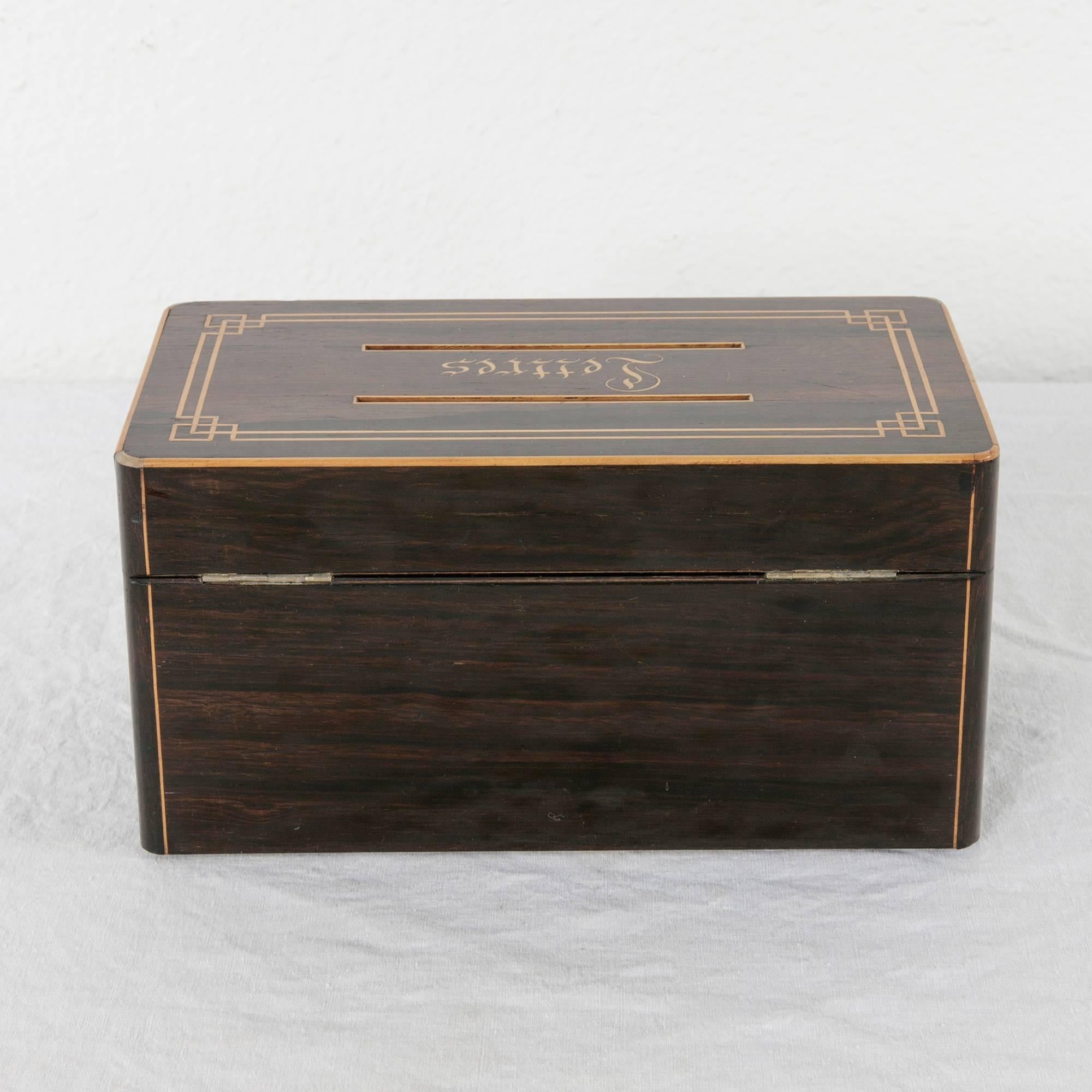 19th Century Charles X Period Rosewood and Lemonwood Inlay Marquetry Letter Box 1