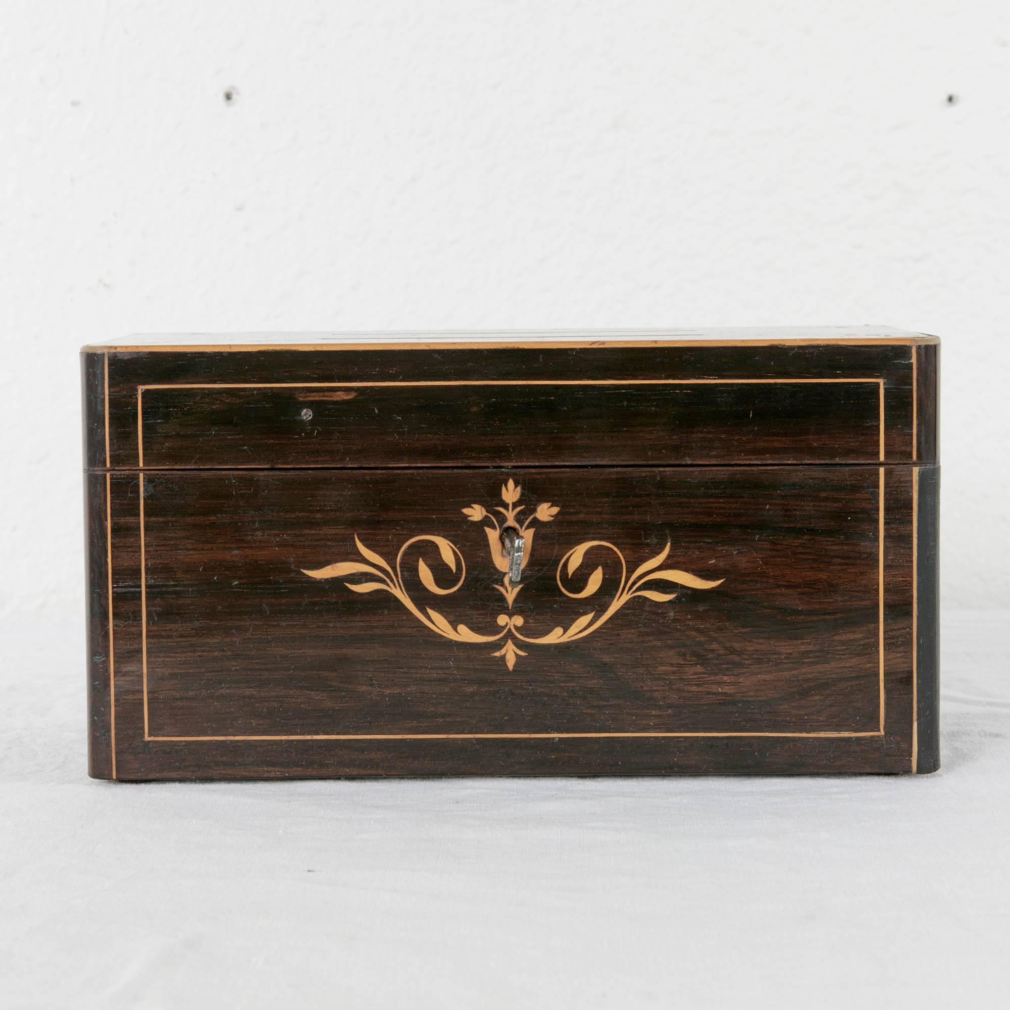 19th Century Charles X Period Rosewood and Lemonwood Inlay Marquetry Letter Box In Excellent Condition In Fayetteville, AR