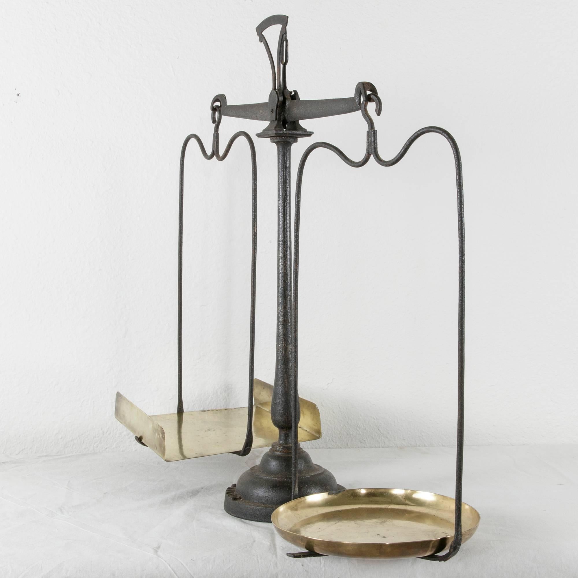 French 19th Century Very Large Set of Cast Iron Scales with Brass Pans Bakery Scales