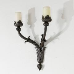 20th Century, Large French Cast Iron Wall Sconce for Two Pillar Candles