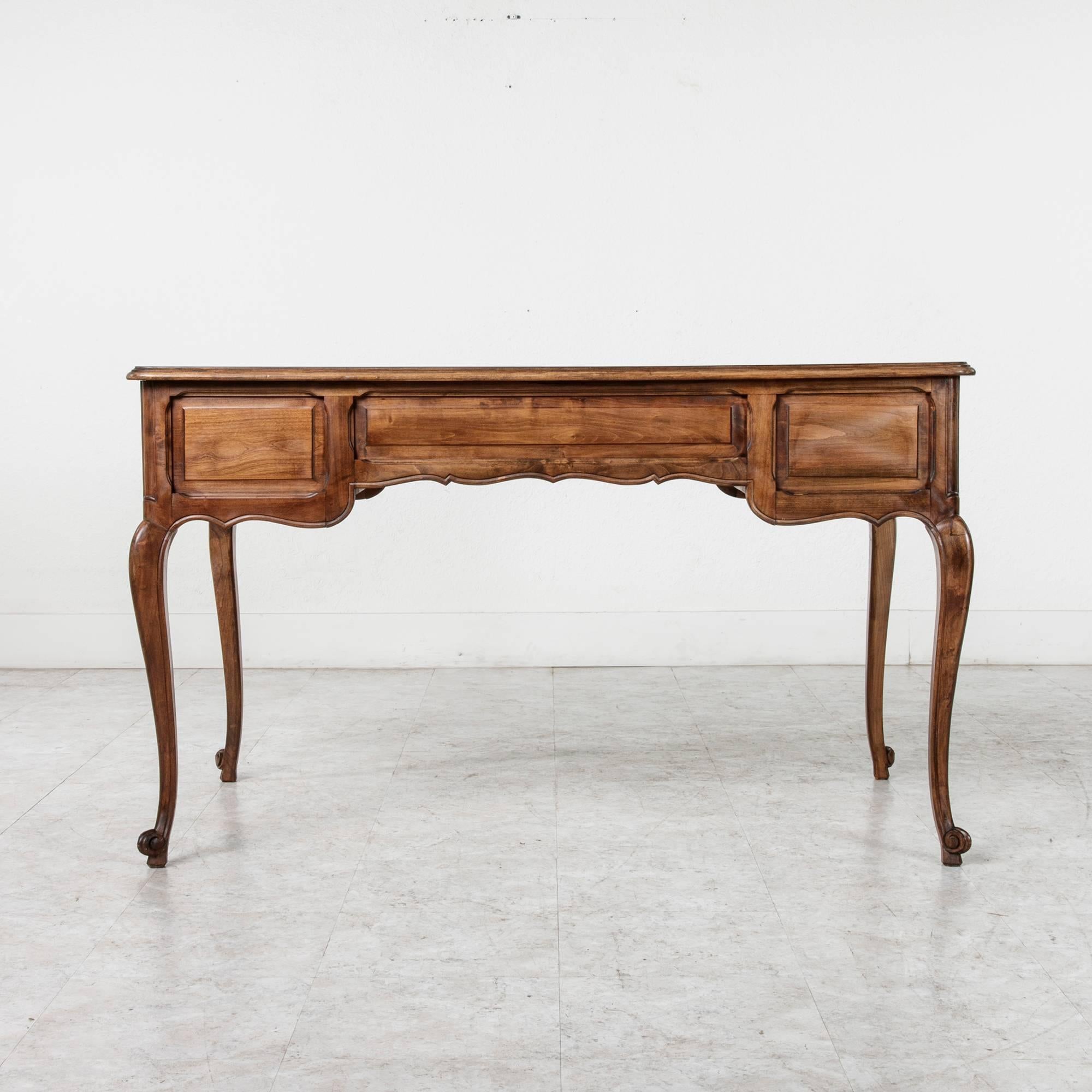 Mid-20th Century Louis XV Style Walnut Desk with Parquet Top and Three Drawers 1