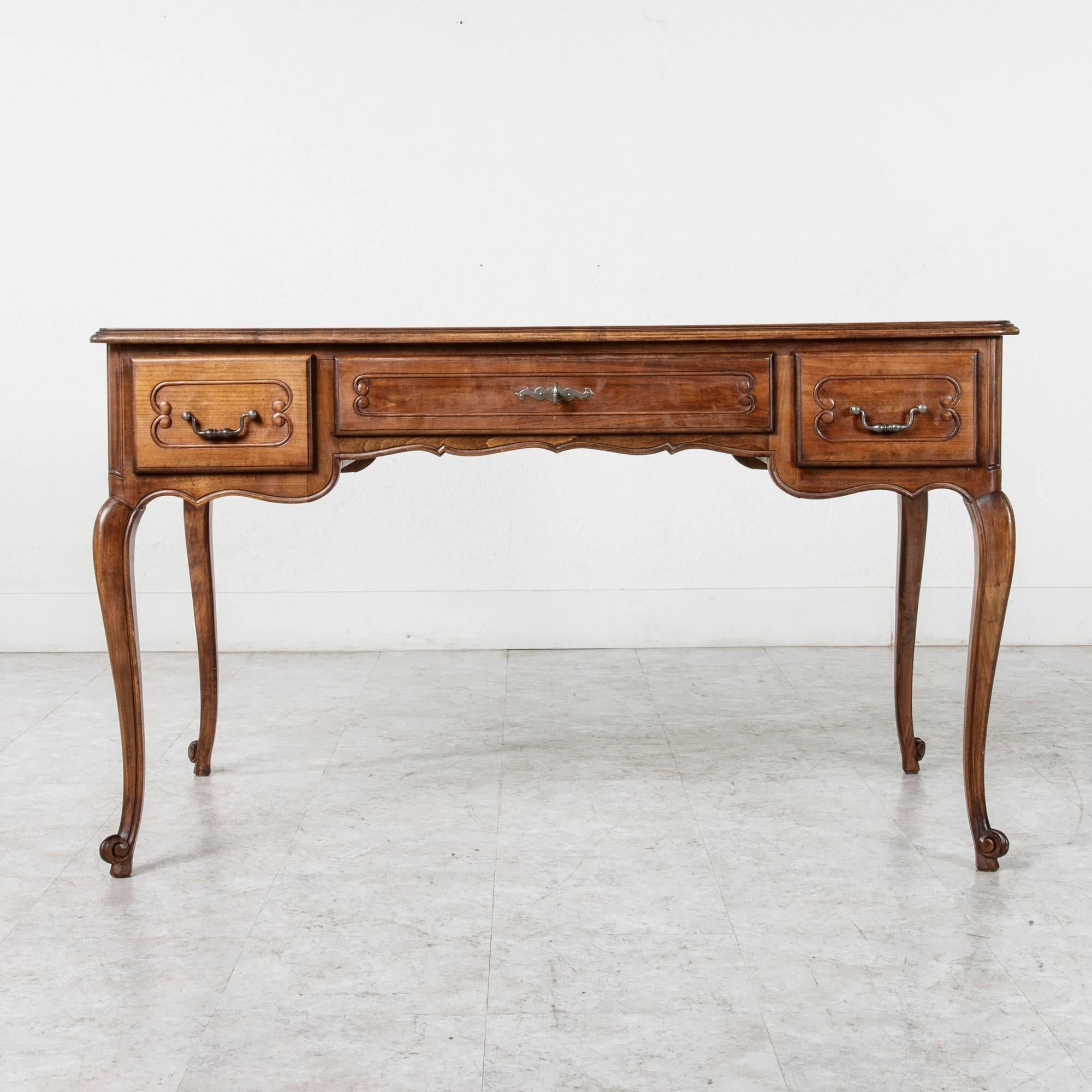 Mid-20th Century Louis XV Style Walnut Desk with Parquet Top and Three Drawers 3