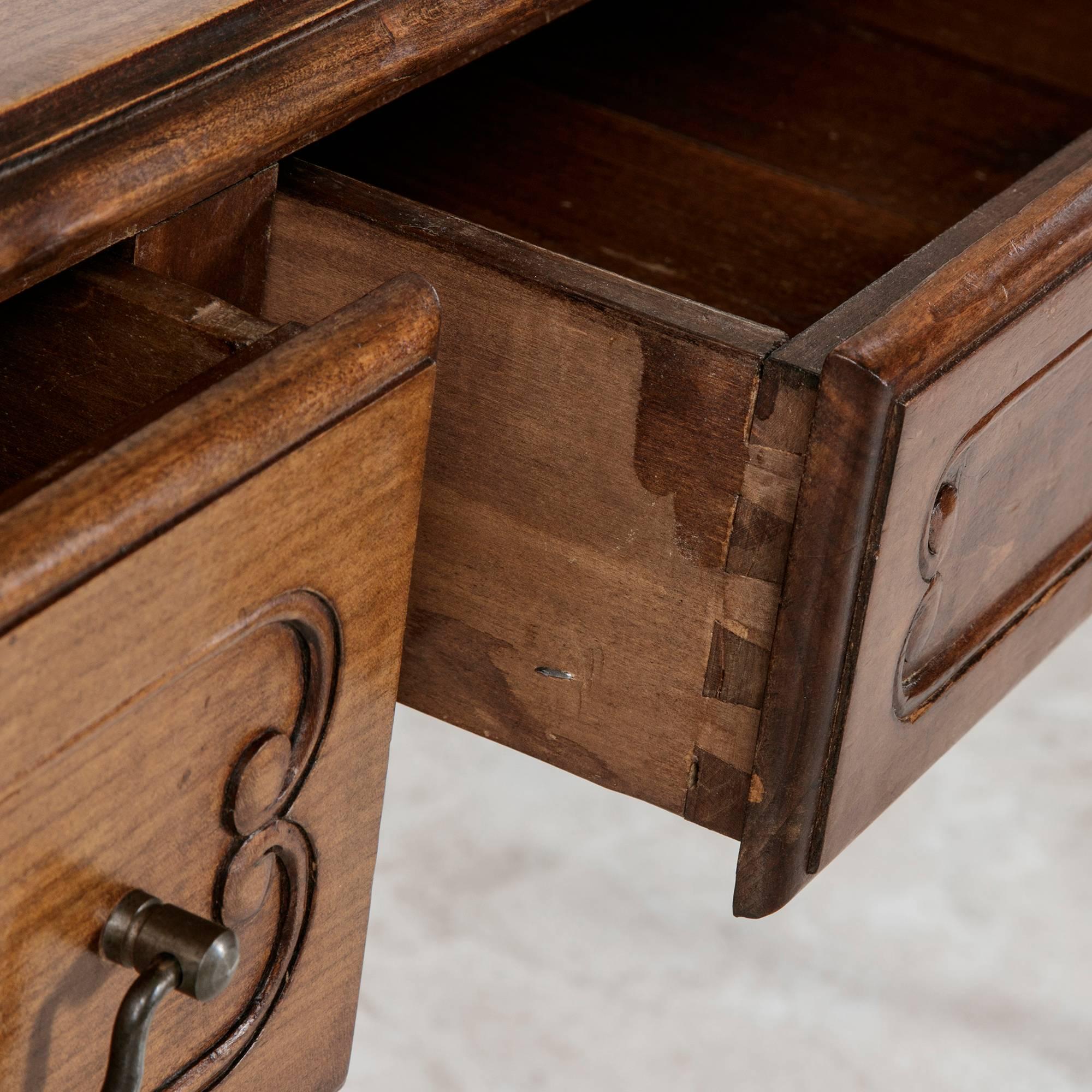 Mid-20th Century Louis XV Style Walnut Desk with Parquet Top and Three Drawers 6